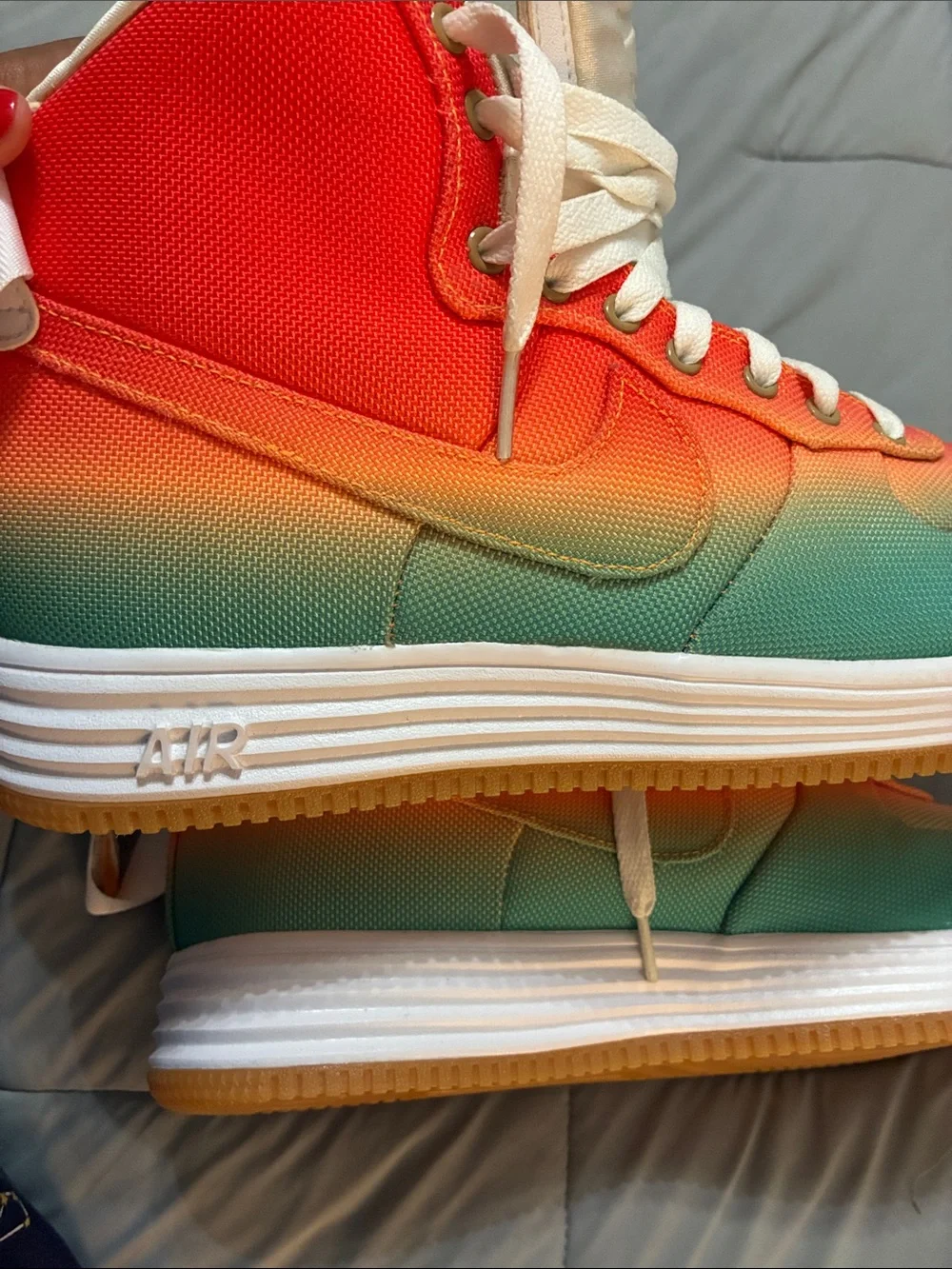 Nike Men’s air Force 1 High Top Sneakers - Orange & Green Gradient